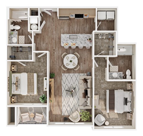 Floor plan for 2 beds, 2 baths, 1111 sqft